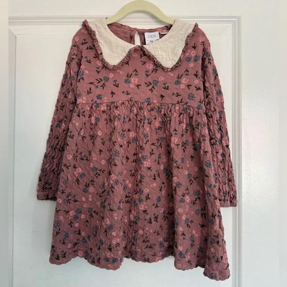 ZARA Mauve Cottage Core Long Sleeve Floral Dress Shirt 5-6 years - Picture 3 of 5